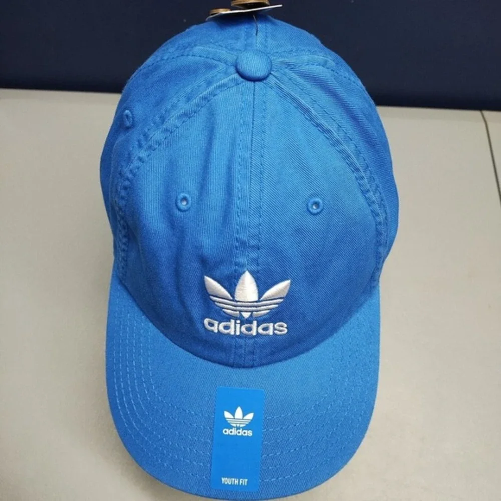 adidas Baseball Cap Youth Blue‎ 100% Cotton Relaxed Fit Adjustable Strapback Hat